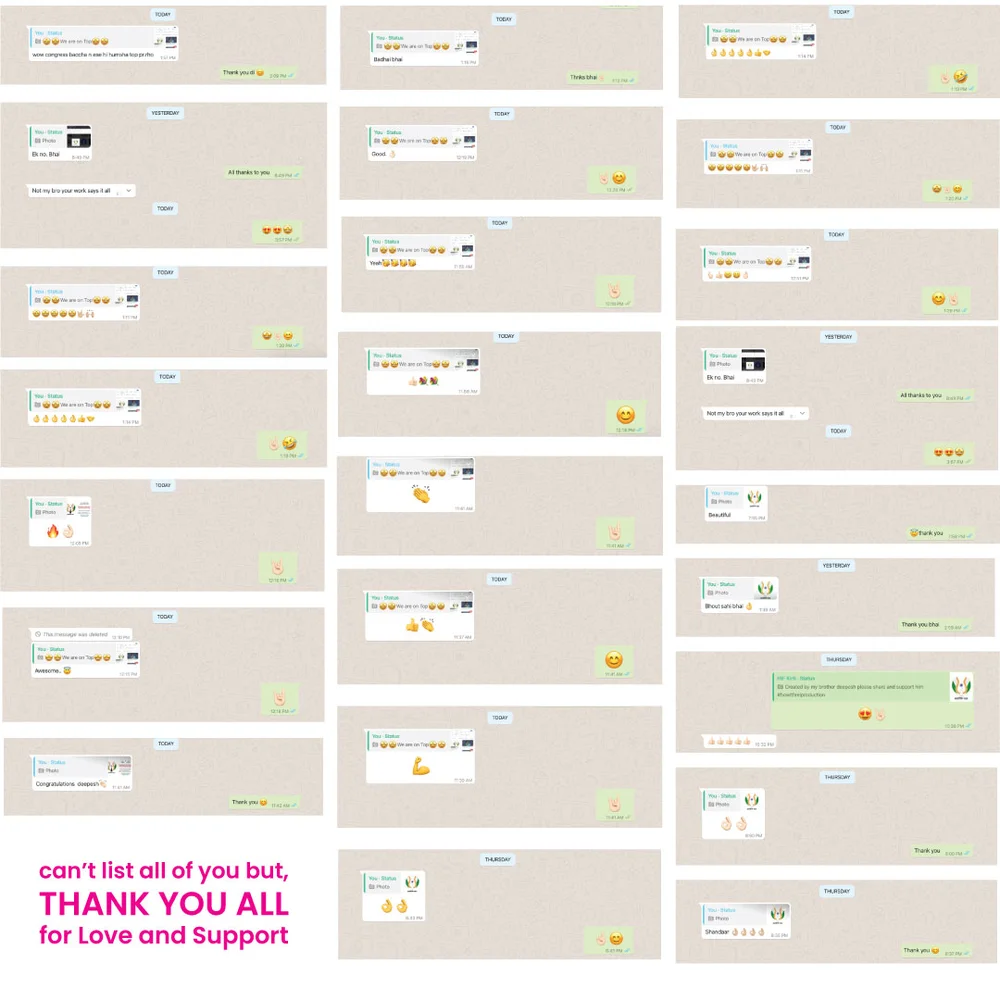 Collage of messages from strangers thanking Dipesh Gurav for the Aatmnirbhar Bharat logo